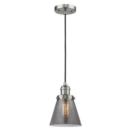 Small Cone Vintage Dimmable Led 6 Brushed Satin Nickel Mini Pendant With Smoked Glass